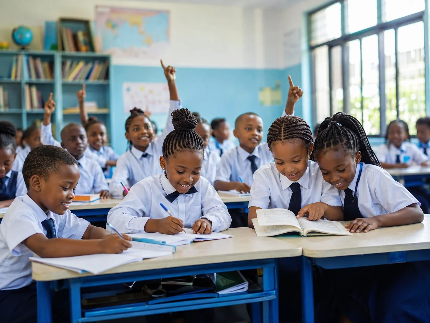 Élèves du primaire travaillant ensemble