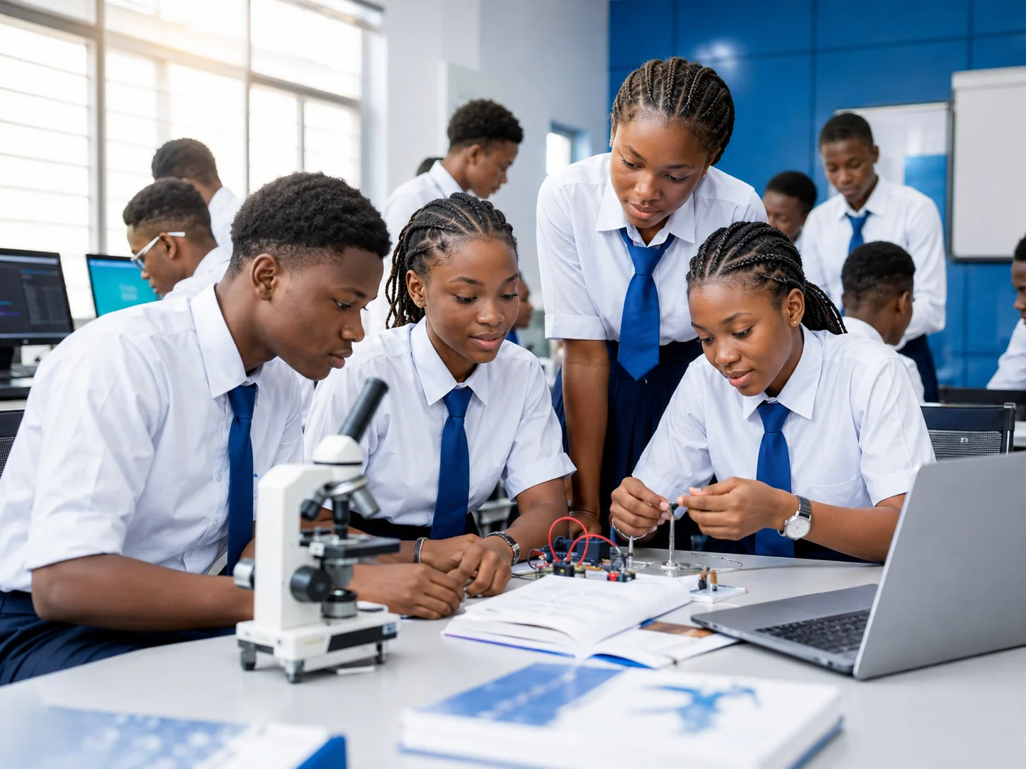 Élèves en atelier scientifique et technique
